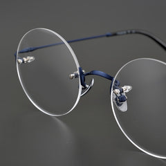 Kiohi Ultra-light Retro Titanium Round Rimless Glasses Frame
