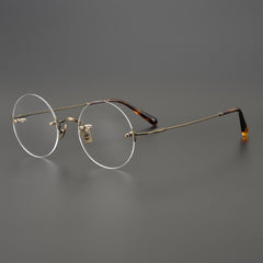 Kiohi Ultra-light Retro Titanium Round Rimless Glasses Frame
