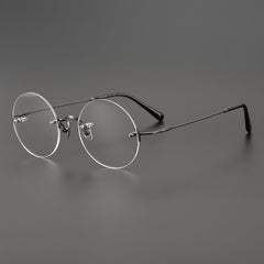 Kiohi Ultra-light Retro Titanium Round Rimless Glasses Frame