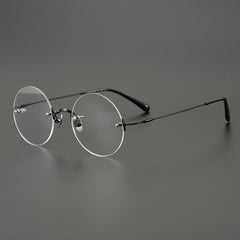 Kiohi Ultra-light Retro Titanium Round Rimless Glasses Frame
