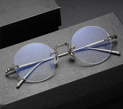 Lottie Titanium Retro Round Rimless Glasses Frame