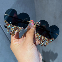 SG52 Fashion Designer Rhinestone Heart Remiless Sunglasses