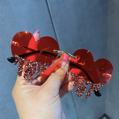 SG52 Fashion Designer Rhinestone Heart Remiless Sunglasses