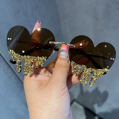 SG52 Fashion Designer Rhinestone Heart Remiless Sunglasses