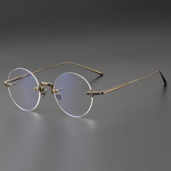Lottie Titanium Retro Round Rimless Glasses Frame