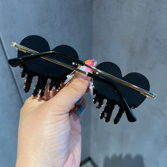 SG52 Fashion Designer Rhinestone Heart Remiless Sunglasses