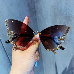 Envy Luxury Rhinestone Butterfly Rimless Sunglasses