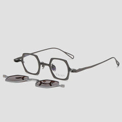 KM Geometric Titanium Glasses Frame With Magnetic Sunglasses Clips