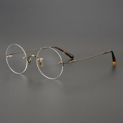 Kiohi Ultra-light Retro Titanium Round  Rimless Glasses Frame