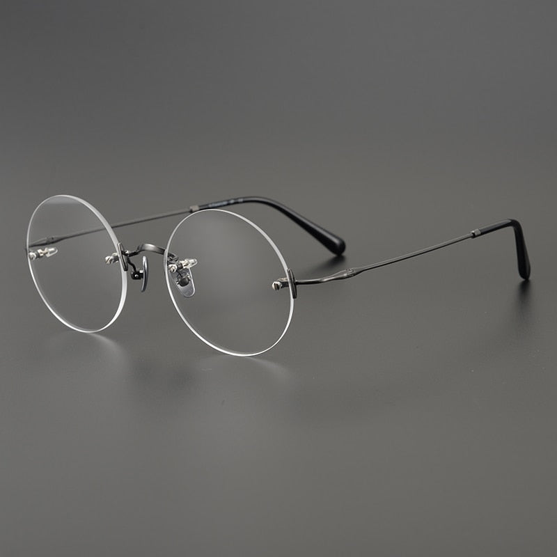 Kiohi Ultra-light Retro Titanium Round  Rimless Glasses Frame