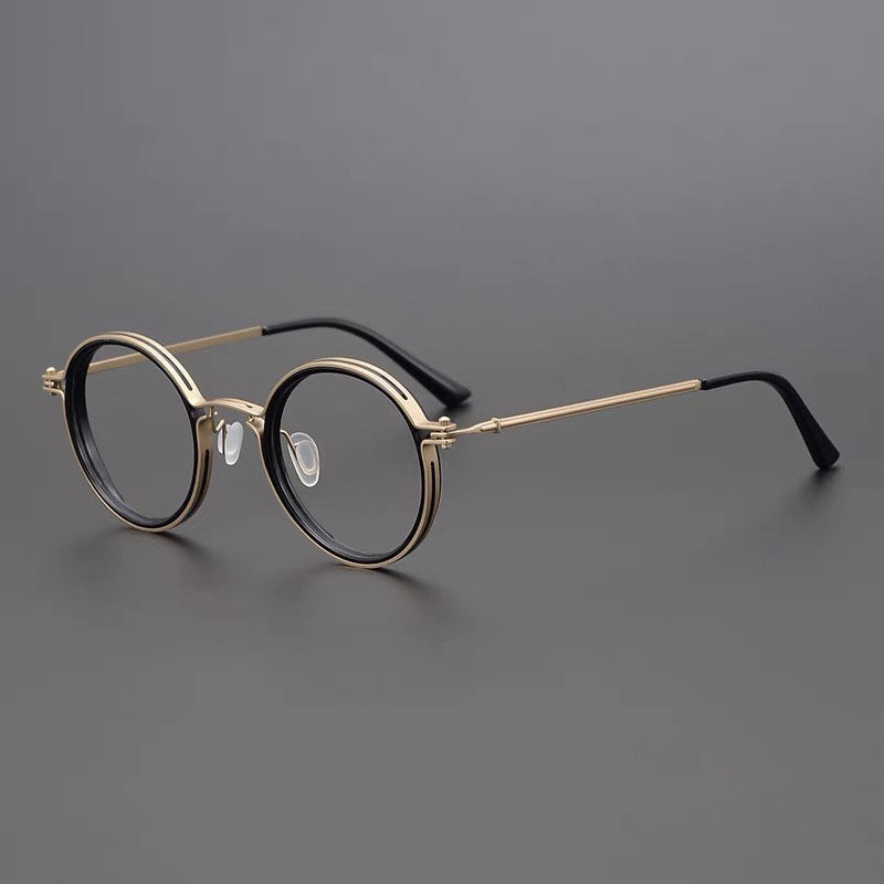 Kay Retro Round Optical Metal Glasses Frame Round Frames Southood Gold Black 
