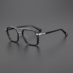 Keller Ultralight Vintage Double Bridge Titanium Glasses Frame Aviator Frames Southood Black Silver 