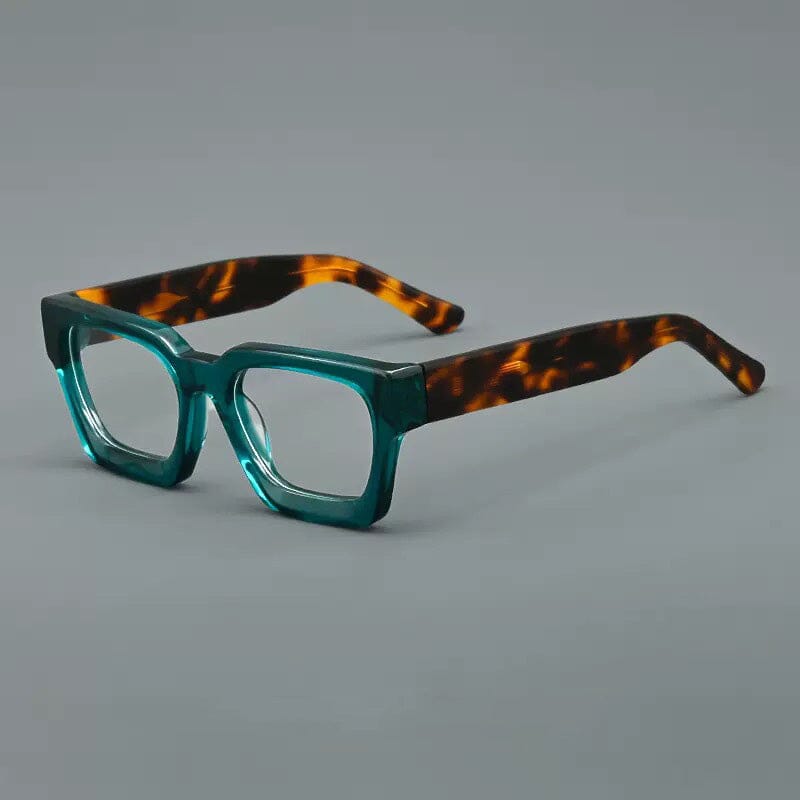 Lew Vintage Square Acetate Glasses Frame Rectangle Frames Southood Green leopard 