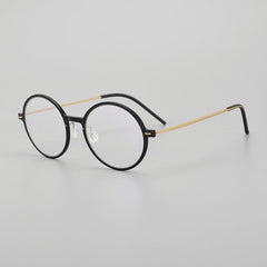 Matherne Ultra light Titanium Round Glasses Frame Round Frames Southood Black gold 