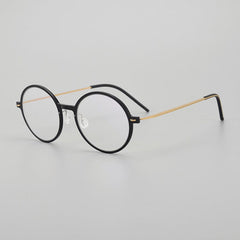Matherne Ultra light Titanium Round Glasses Frame Round Frames Southood Black gold 