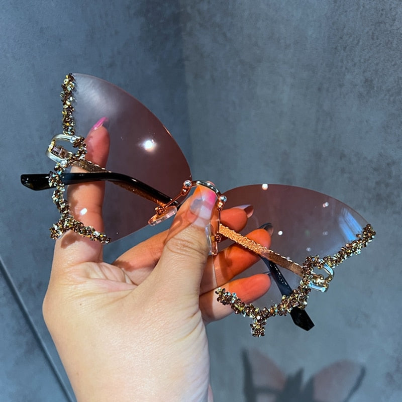 Envy Luxury Rhinestone Butterfly Rimless Sunglasses – Fomolooo