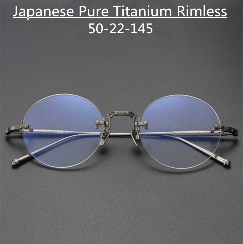Lottie Pure Titanium Retro Round Rimless Glasses Frame