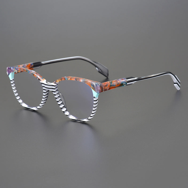 Geoff Unisex Retro Cat Eye Acetate Patterns Glasses Frame
