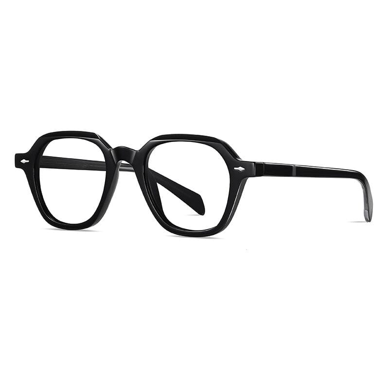 Brocly Vintage TR90 Polygon Eyeglasses Geometric Frames Southood Black 