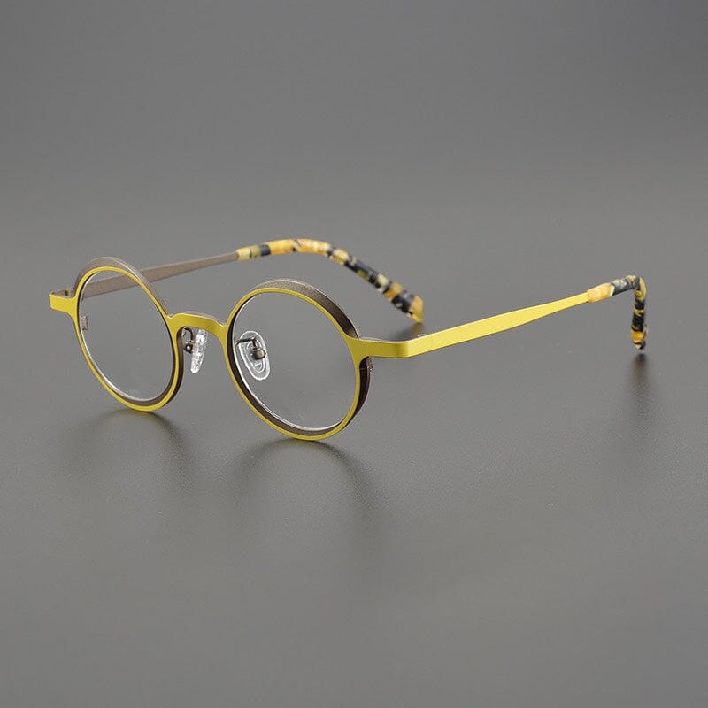Chay Titanium Round Glasses Frame Round Frames Southood Yellow Brown 